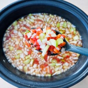 Add Beans, Veggies, Diced Tomatoes & Broth & Slow Cook 6-8 Hours