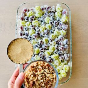 Add Mixture to 9x13 Dish and Top With Brown Sugar & Pecans