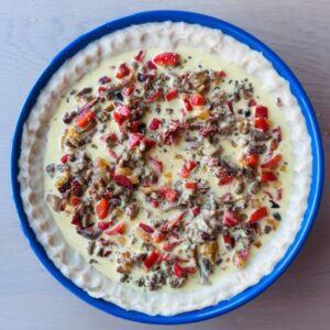 Add Sausage, Veggies, & JUST Egg to Crust