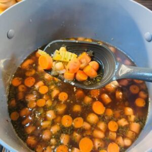 Add Spices, Garbanzos, Veg Broth, and Optional White Wine and Simmer for 30 Minutes