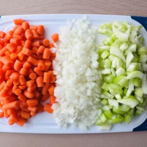 Dice Carrots, Onions, and Celery