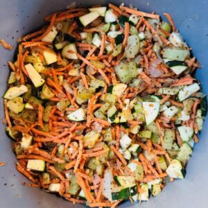 Dice Onion, Celery, Zucchini, Cabbage and Sauté with Minced Onion & Carrots