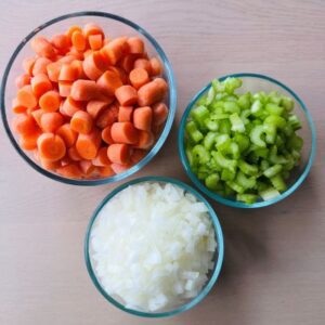 Dice Onions, Celery, and Carrots