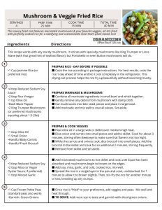 Mushroom & Veggie Fried Rice Signature One Page Recipe