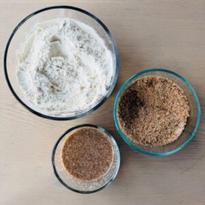 Prepare Flax Egg, Assemble Cinnamon Topping Mixture, and Combine the Dry Ingredients