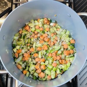 Sauté Diced Onions, Celery, Carrots, Zucchini, and Spices