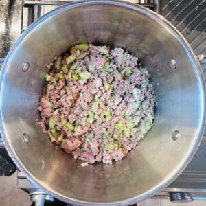 Sauté Diced Onions & Celery and Brown Vegan Ground Beef