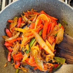 Sauté Onion, Bell Pepper, and Jalapenos with Taco Seasoning