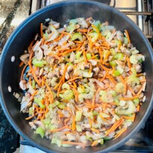 Sauté Onions, Celery, Mushrooms, and Carrots Until Crisp Tender