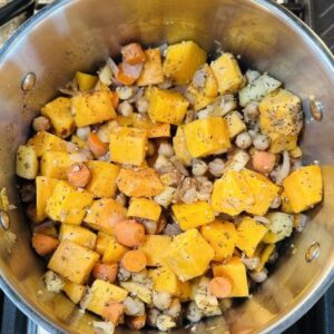 Sauté Veggies & Spices Then Add Beans, Broth, & Coconut Milk To Simmer