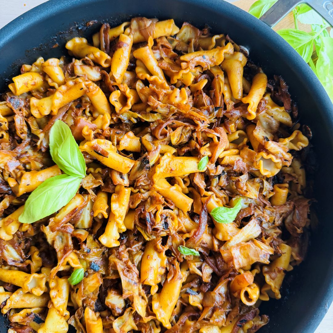 Vegan Carbonara with Caramelized Cabbage